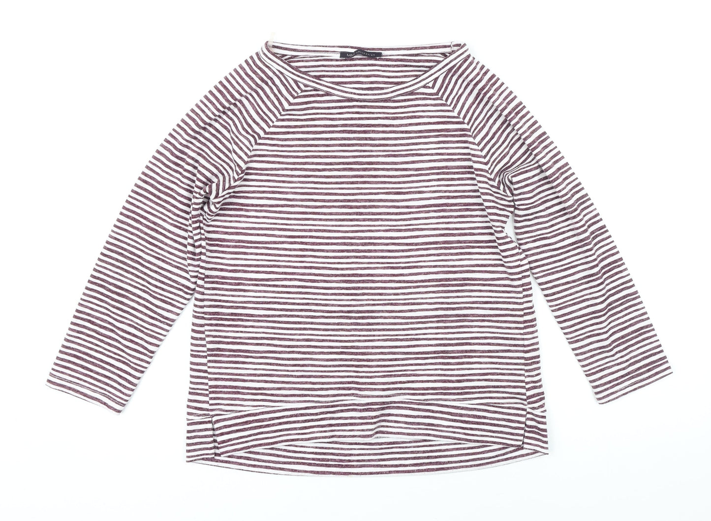 Marks and Spencer Womens Purple Striped Polyester Basic T-Shirt Size 10 Boat Neck