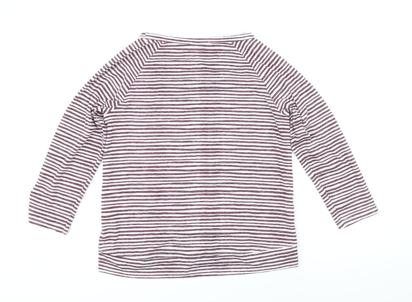 Marks and Spencer Womens Purple Striped Polyester Basic T-Shirt Size 10 Boat Neck