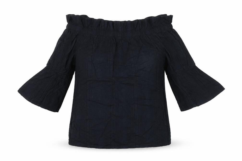 Next Womens Black 100% Cotton Tunic Blouse Size 10 Off the Shoulder