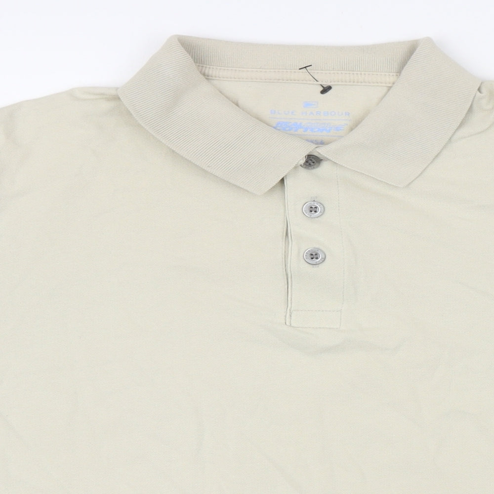 Blue Harbour Mens Beige Cotton Polo Size M Collared Button