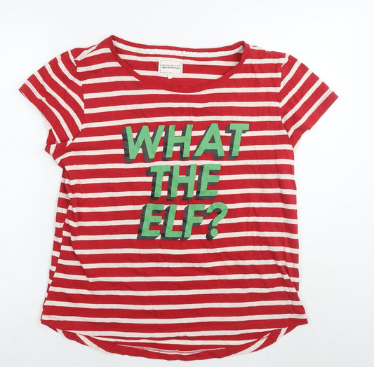 NEXT Womens Red Striped Cotton Basic T-Shirt Size 10 Round Neck - What the elf?