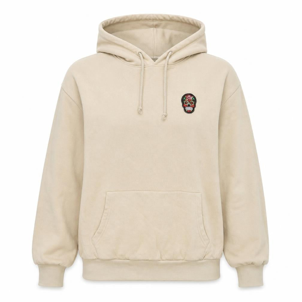Suspicious Womens Beige Cotton Pullover Hoodie Size M Pullover - Skull