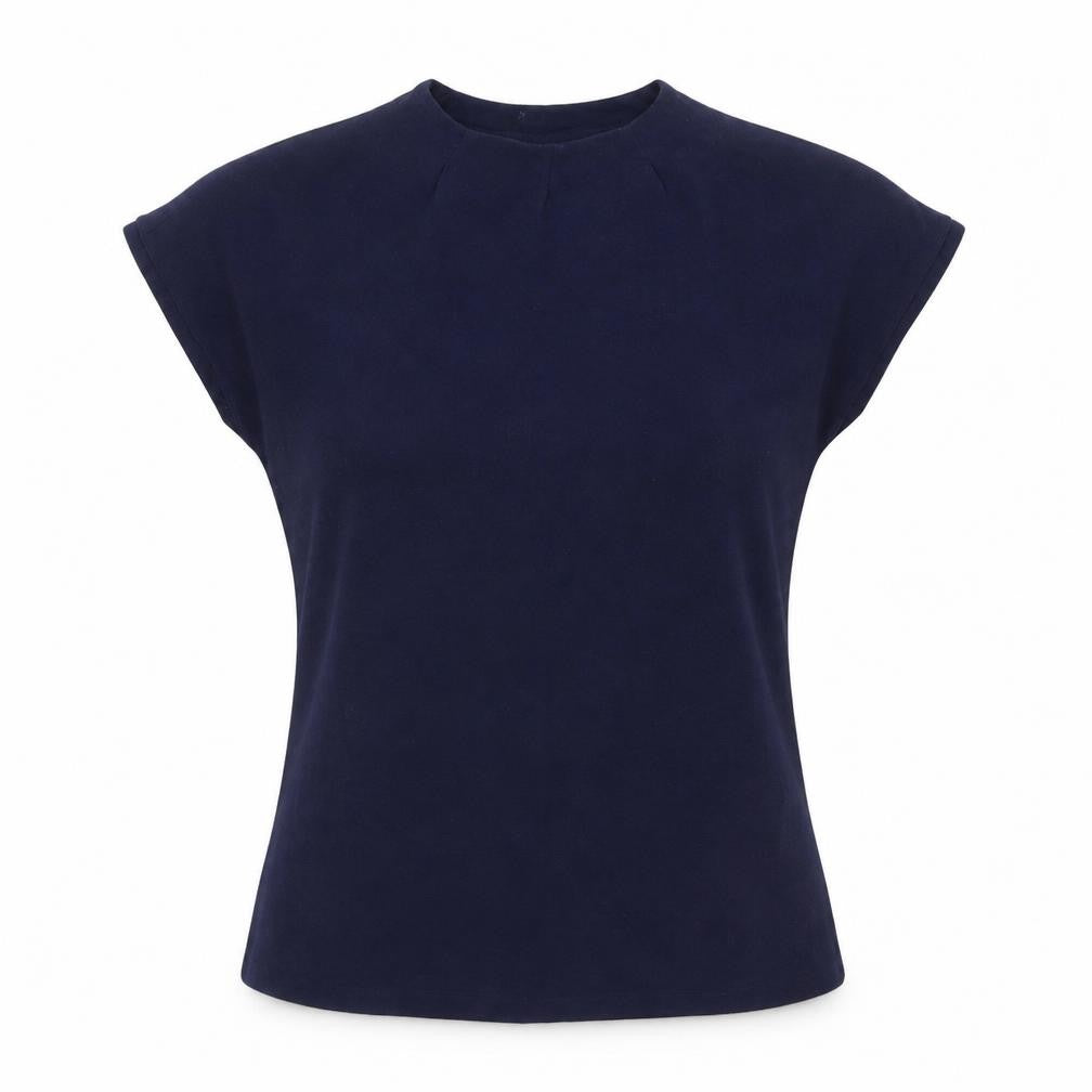 Fransa Womens Blue Viscose Basic T-Shirt Size M Round Neck