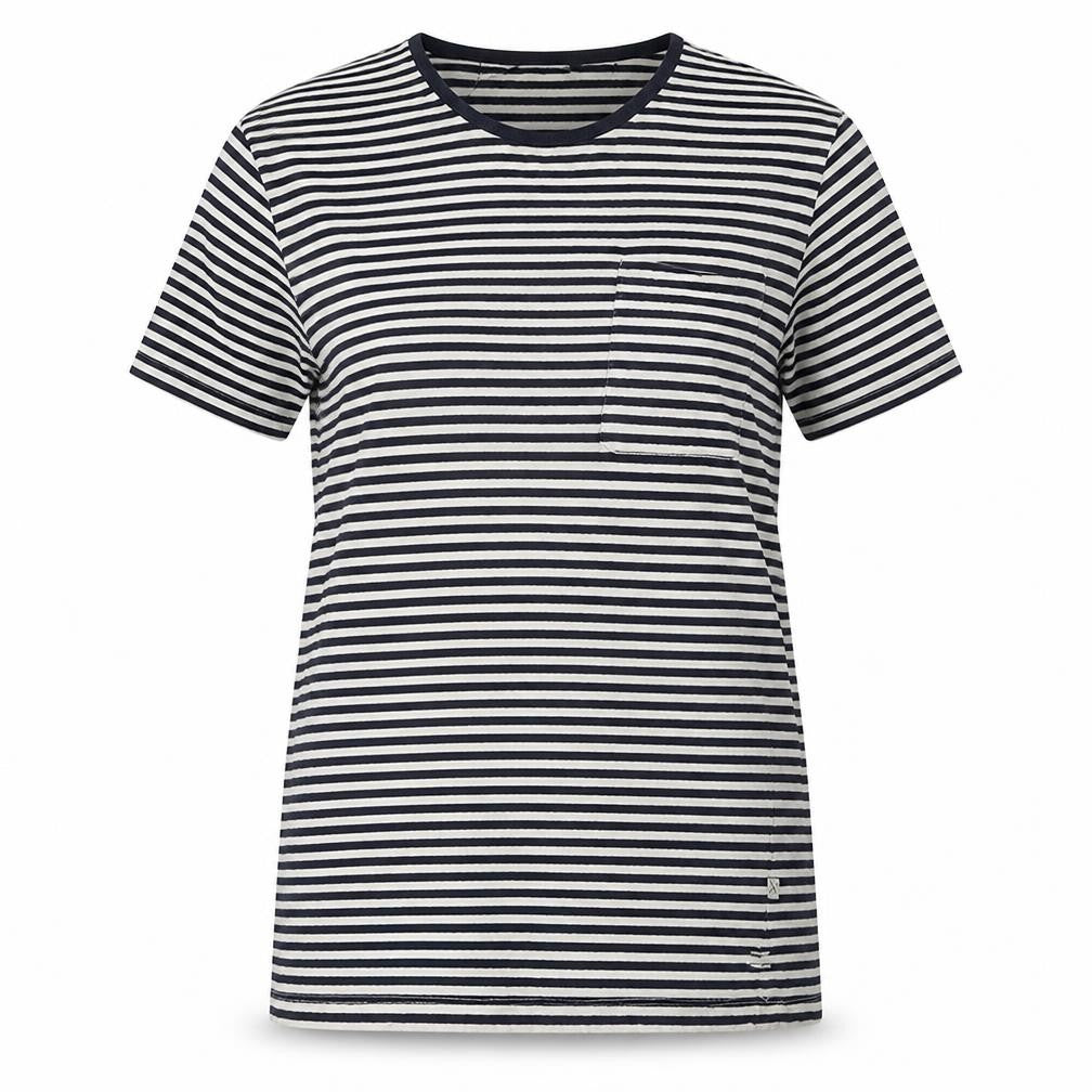 Casual Friday Womens Black Striped Cotton Basic T-Shirt Size L Round Neck