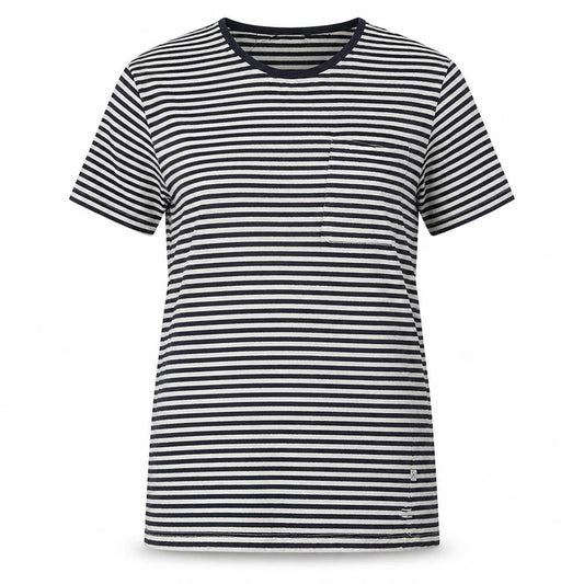 Casual Friday Womens Black Striped Cotton Basic T-Shirt Size L Round Neck
