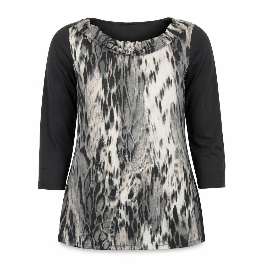 Olsen Womens Grey Geometric Viscose Basic Blouse Size 10 Round Neck
