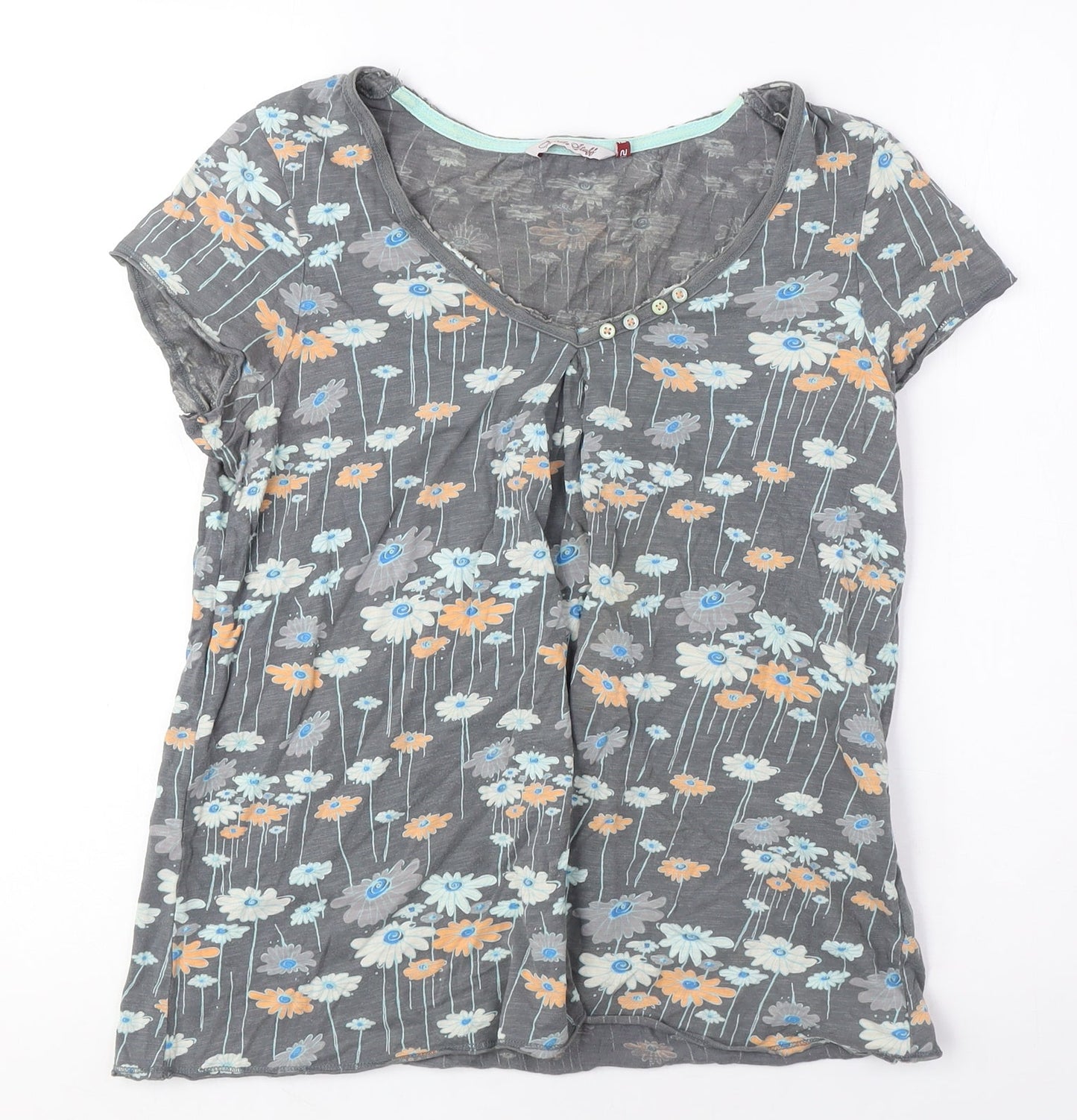 C&A Women's Floral Grey T-Shirt M