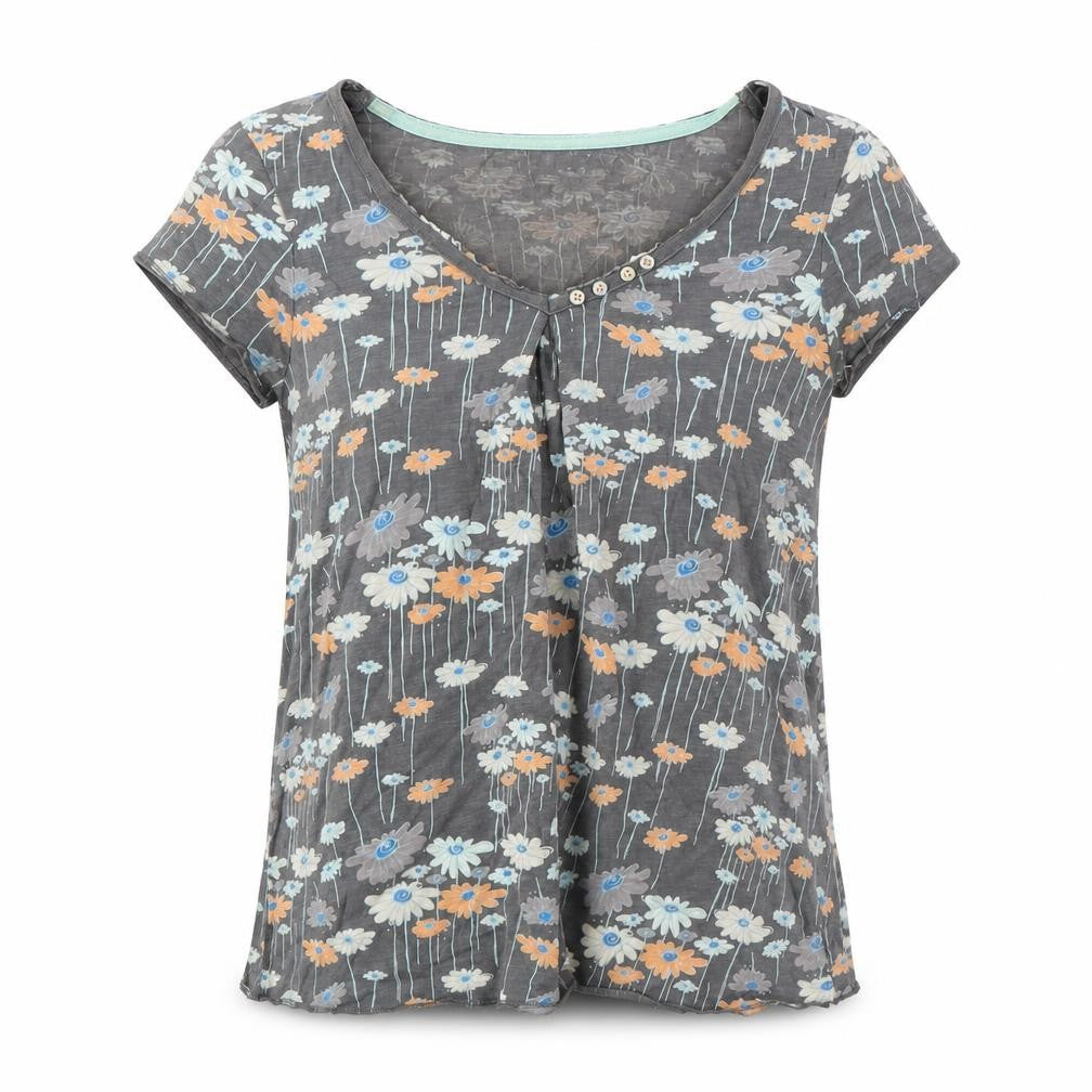 C&A Women's Floral Grey T-Shirt M
