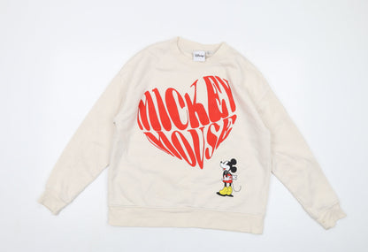 Preloved Disney Womens Pink Cotton Pullover Sweatshirt Size S Pullover - Mickey Mouse, Heart - Front