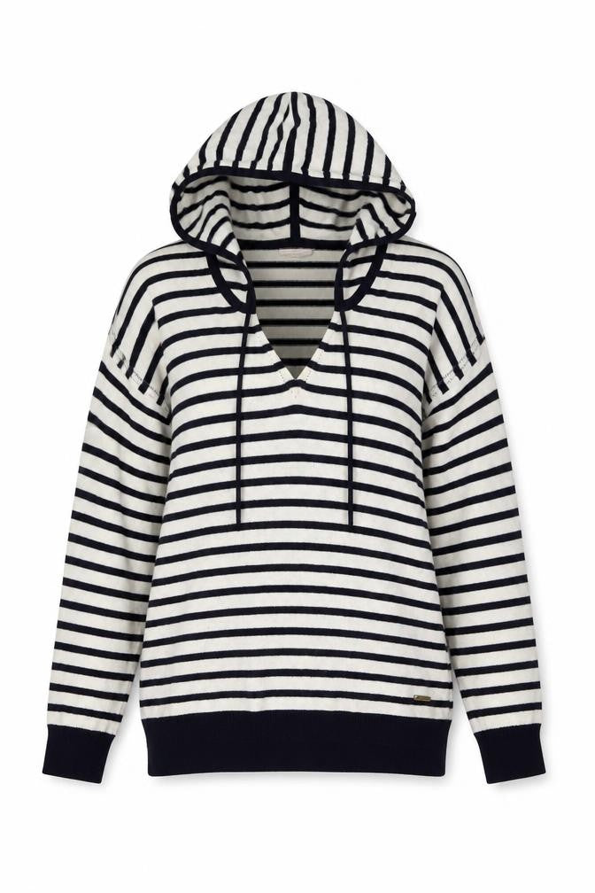 Part Two Womens Blue V-Neck Striped Cotton Pullover Jumper Size XS