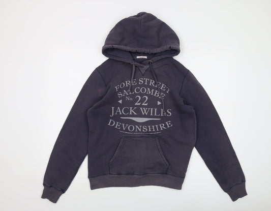 Jack Wills Boys Blue Cotton Pullover Hoodie Size 12 Years Pullover - Logo