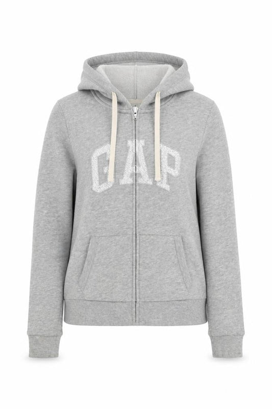 Gap Womens Grey Cotton Full Zip Hoodie Size S Zip - Logo