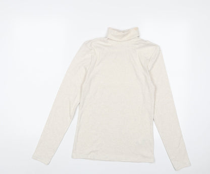 Marks & Spencer Womens Beige Polyester Basic T-Shirt Size 10 Roll Neck