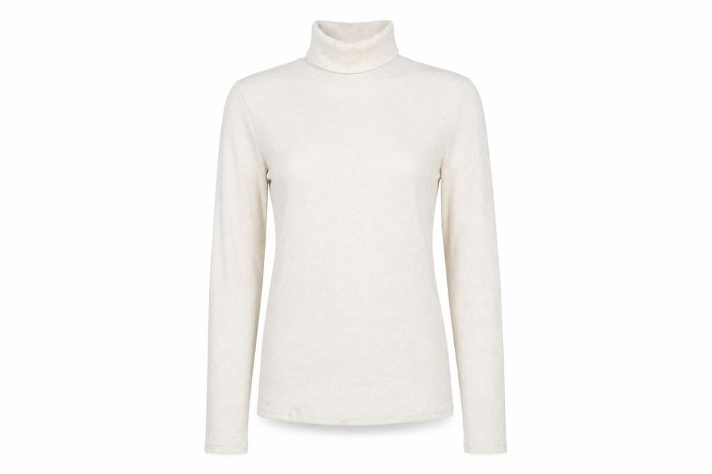 Marks & Spencer Womens Beige Polyester Basic T-Shirt Size 10 Roll Neck