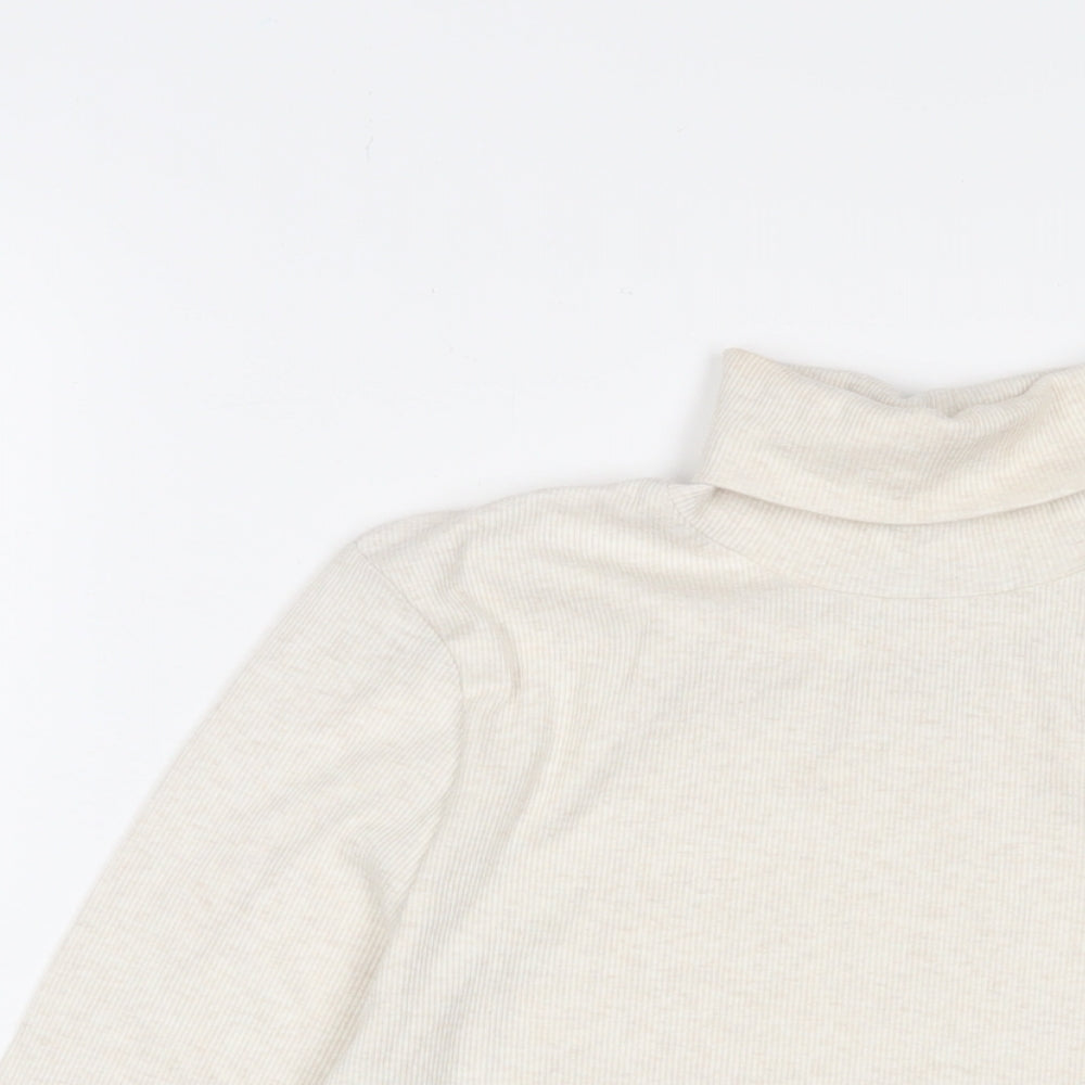 Marks and Spencer Womens Beige Polyester Basic T-Shirt Size 10 Roll Neck