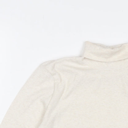 Marks & Spencer Womens Beige Polyester Basic T-Shirt Size 10 Roll Neck