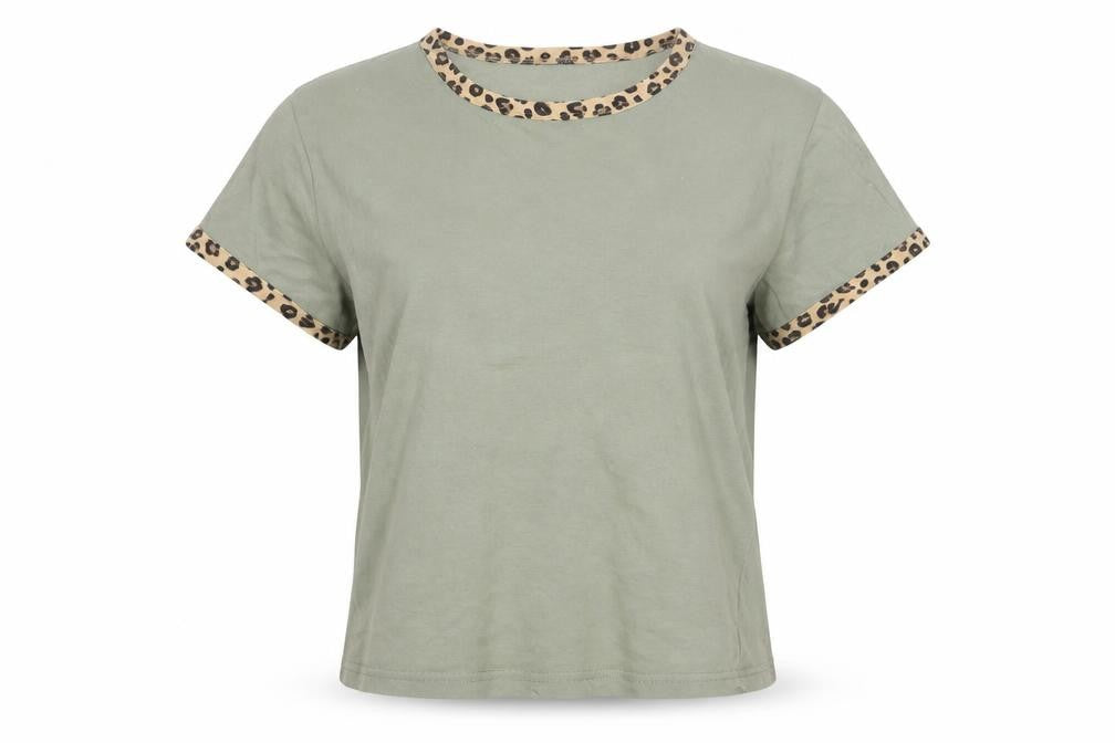 Brave Soul Womens Green Cotton Cropped T-Shirt Size S Crew Neck