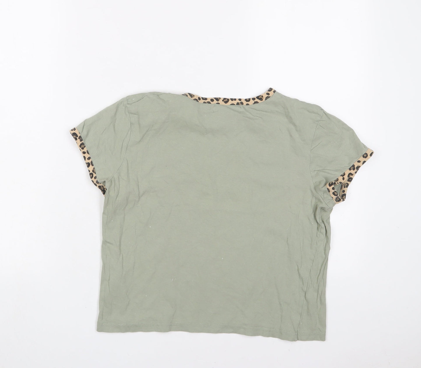 Brave Soul Womens Green Cotton Cropped T-Shirt Size S Crew Neck
