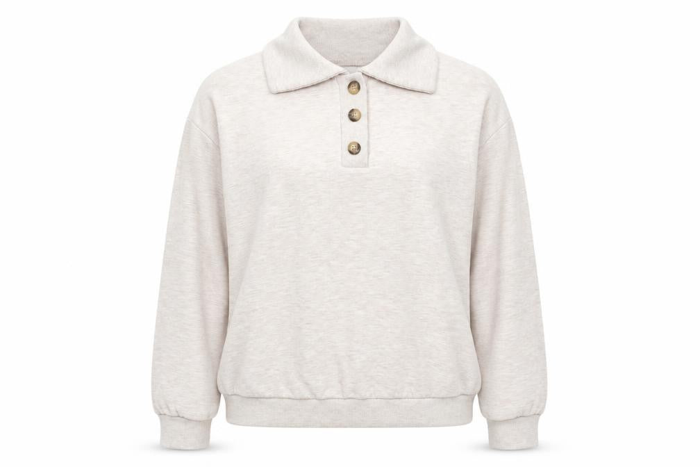 Very Womens Beige Cotton Pullover Sweatshirt Size 18 Button