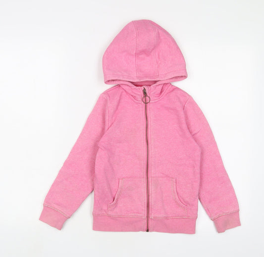 Marks and Spencer Girls Pink Cotton Full Zip Hoodie Size 7-8 Years Zip