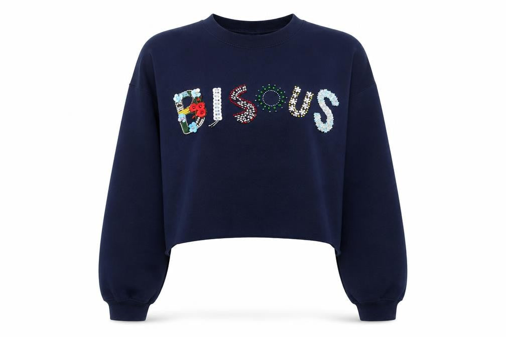 River Island Womens Blue Cotton Pullover Sweatshirt Size M Pullover - Sequins, Beaded