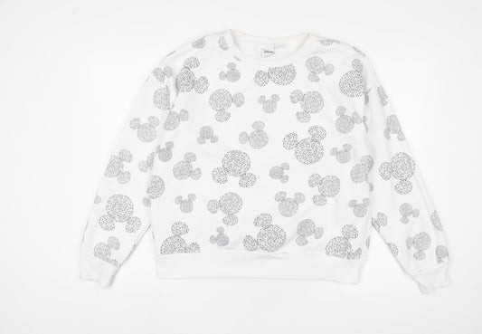 Disney Womens White Geometric Cotton Pullover Sweatshirt Size S Pullover - Mickey Mouse