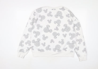 Preloved Disney Womens White Geometric Cotton Pullover Sweatshirt Size S Pullover - Mickey Mouse - Back