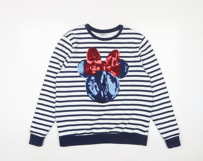 Preloved Disney Womens White Striped Cotton Pullover Sweatshirt Size 8 Pullover - Minnie Mouse - Front