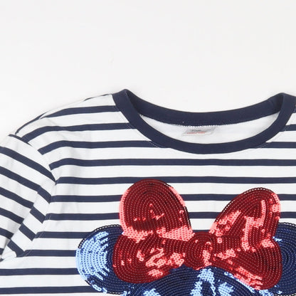 Preloved Disney Womens White Striped Cotton Pullover Sweatshirt Size 8 Pullover - Minnie Mouse - Detail