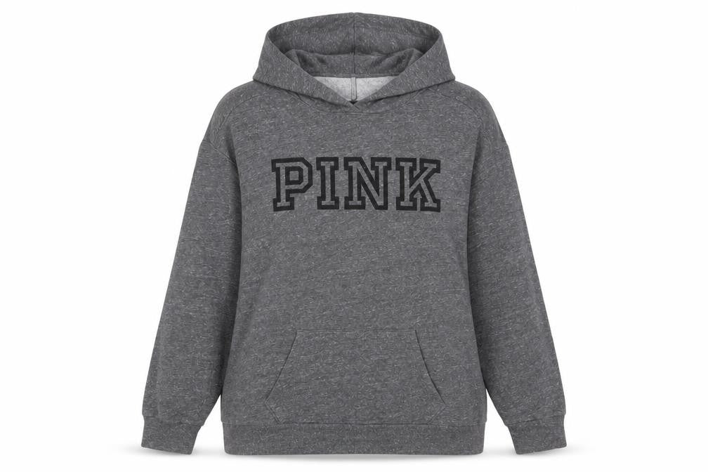 PINK Womens Grey Cotton Pullover Hoodie Size M Pullover - Logo