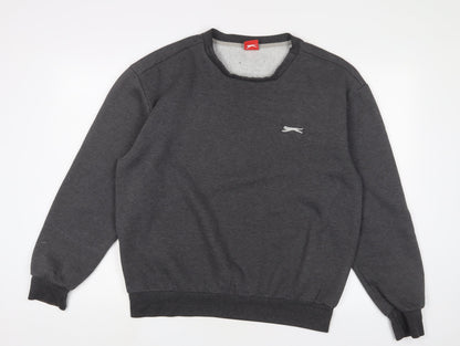 Slazenger Mens Grey Cotton Pullover Sweatshirt Size L - Logo, Embroidered