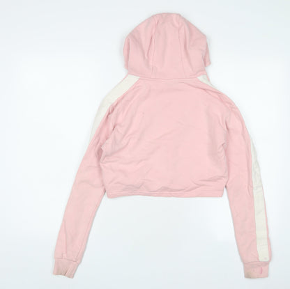 Back view of Ellesse women’s pink cotton pullover hoodie, size UK 6, pullover - logo