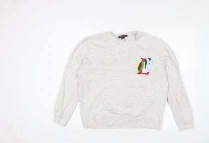 Additional front view of French Connection women’s grey cotton pullover sweatshirt, size M, pullover - embroidered