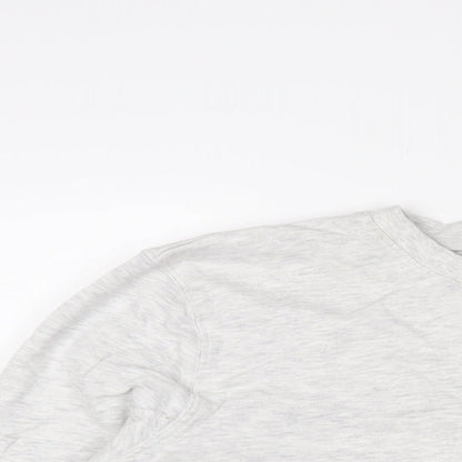 Close-up detail of French Connection women’s grey cotton pullover sweatshirt, size M, pullover - embroidered