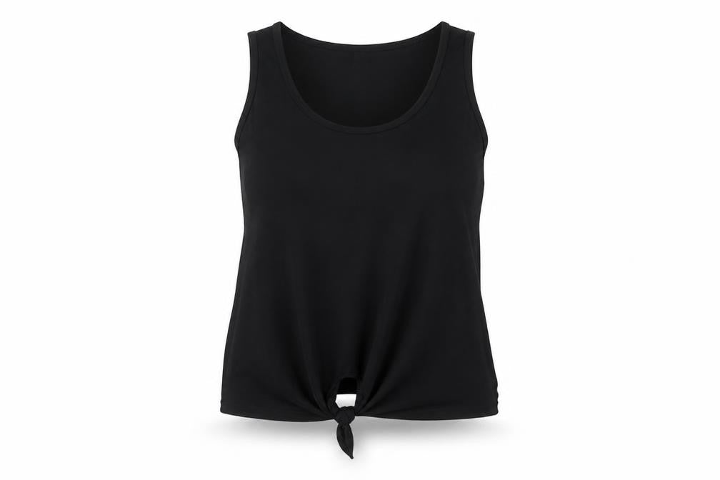New Look Womens Black Cotton Basic Tank Size 10 Scoop Neck - Tie