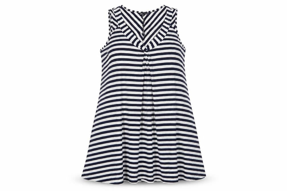 Marks & Spencer Womens Blue Striped Viscose Tunic Tank Size 16 V-Neck