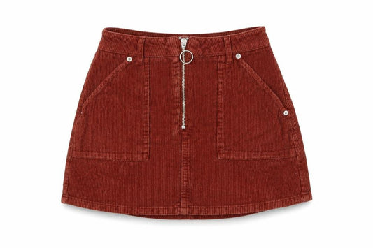 Topshop Womens Brown Cotton A-Line Skirt Size 6 Zip