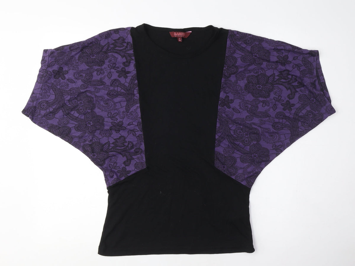 Additional front view of Baker by Ted Baker girls’ kimono style t-shirt, black purple, 14 years