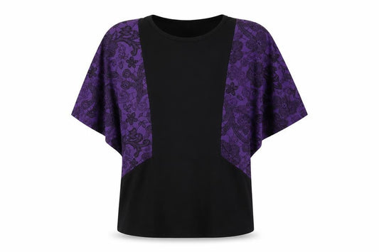 Front view of Baker by Ted Baker girls’ kimono style t-shirt, black purple, 14 years