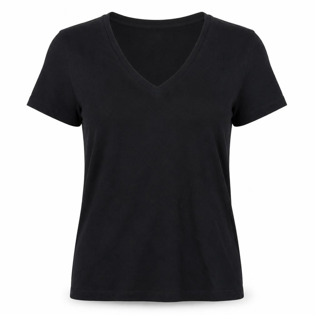 Marks & Spencer Womens Black Cotton Basic T-Shirt Size 6 V-Neck