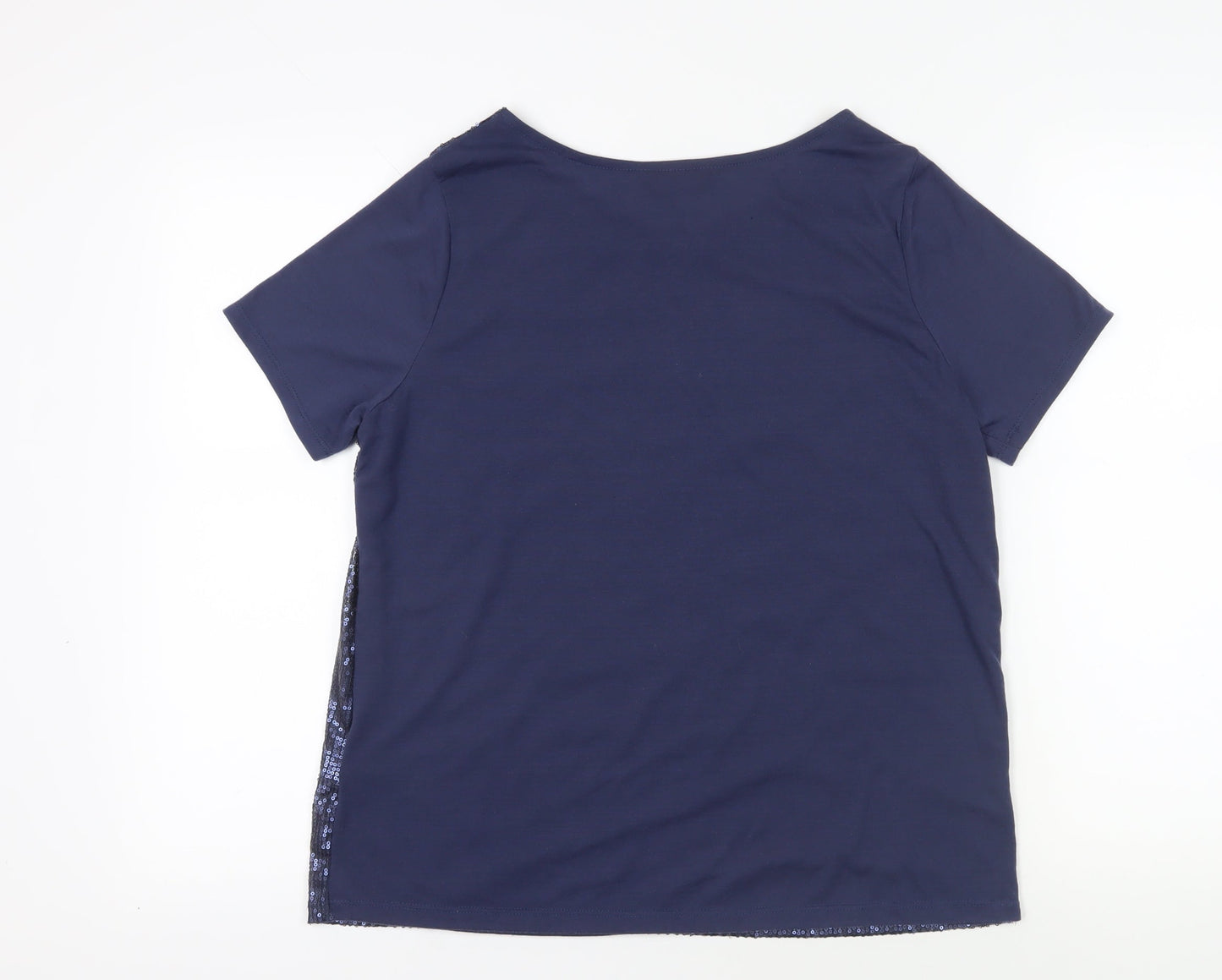 Dorothy Perkins Womens Blue Polyester Basic T-Shirt Size 12 Boat Neck - Sequin