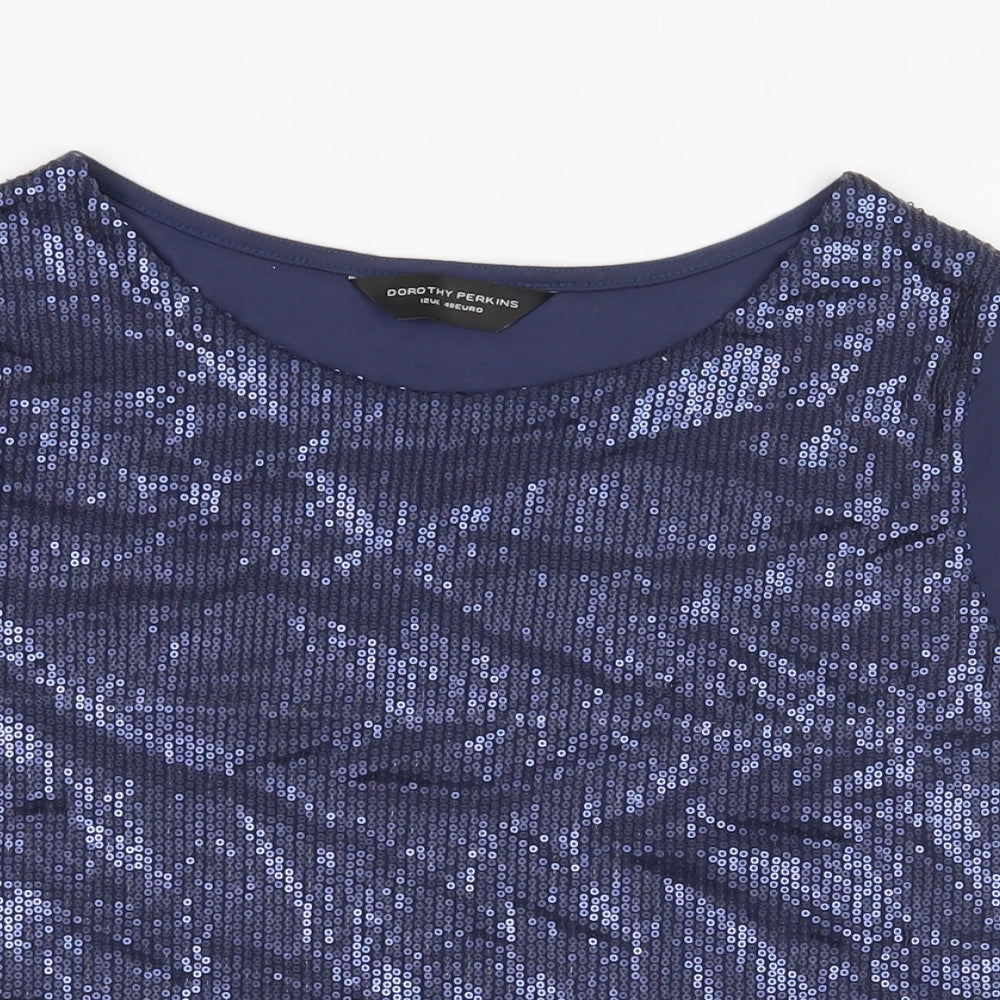Dorothy Perkins Womens Blue Polyester Basic T-Shirt Size 12 Boat Neck - Sequin