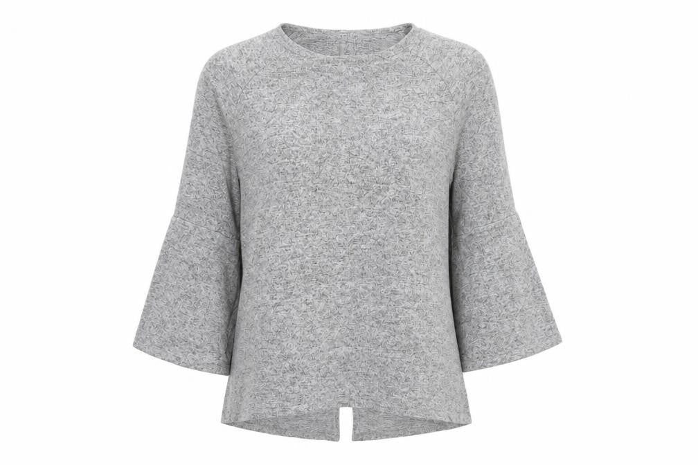 COIN 1804 Womens Grey Viscose Basic Blouse Size S Round Neck - Flare Sleeves
