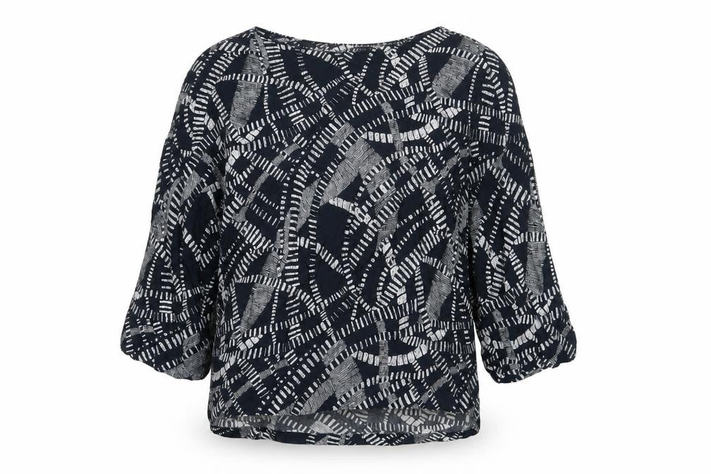 Marks & Spencer Womens Blue Geometric Viscose Basic Blouse Size 12 Boat Neck