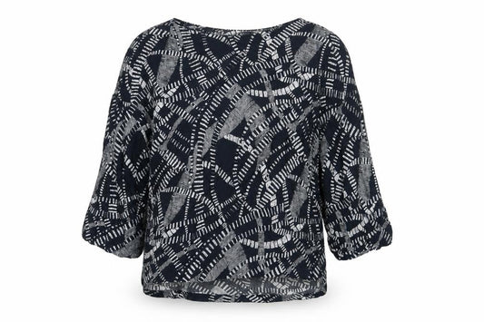 Marks and Spencer Womens Blue Geometric Viscose Basic Blouse Size 12 Boat Neck