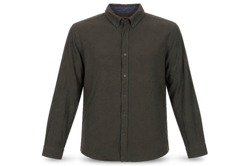 Zara Mens Green Cotton Button-Up Size M Collared Button - Elbow Patches