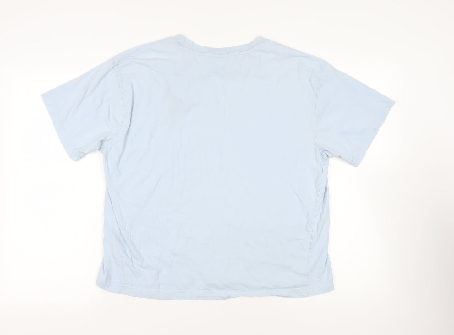 Monki Womens Blue Cotton Basic T-Shirt Size L Crew Neck - Flower Detail