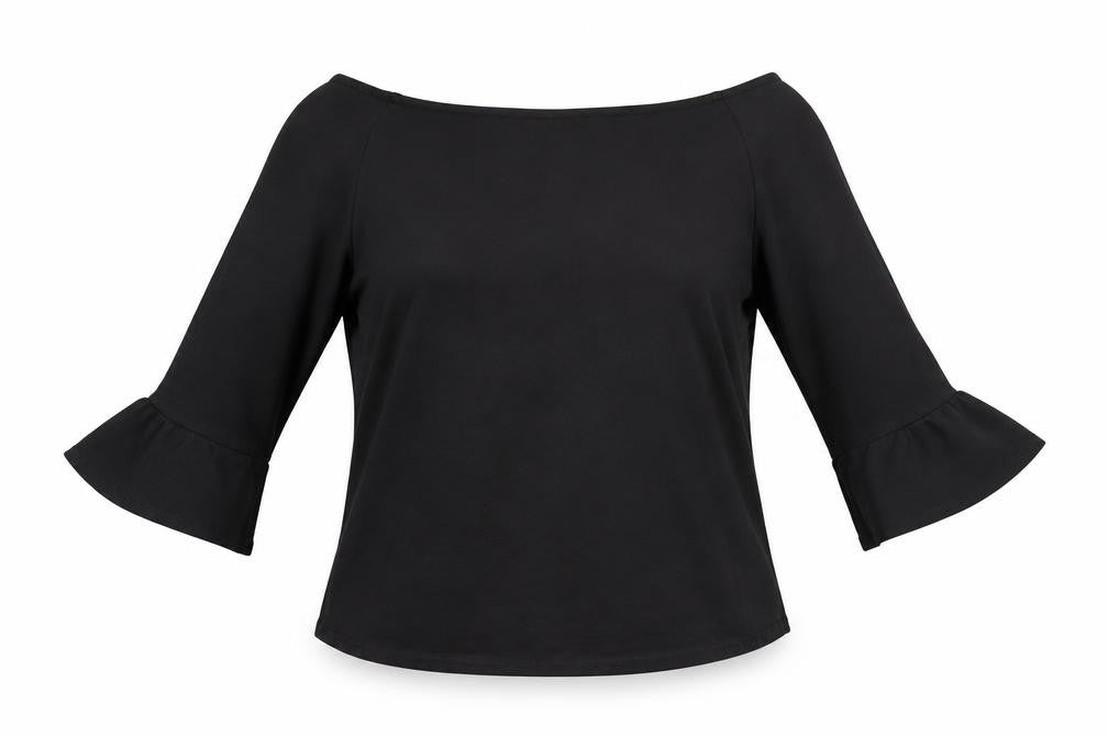 Marks & Spencer Womens Black Viscose Basic Blouse Size 14 Off the Shoulder - Flare Sleeves