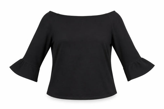 Marks and Spencer Womens Black Viscose Basic Blouse Size 14 Off the Shoulder - Flare Sleeves