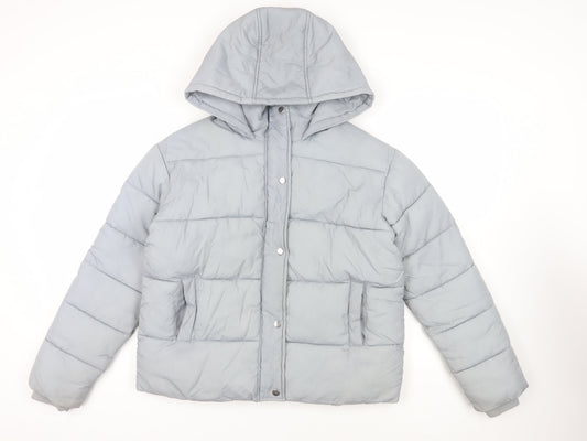 PRETTYLITTLETHING Womens Grey Puffer Jacket Jacket Size 8 Zip - Hooded